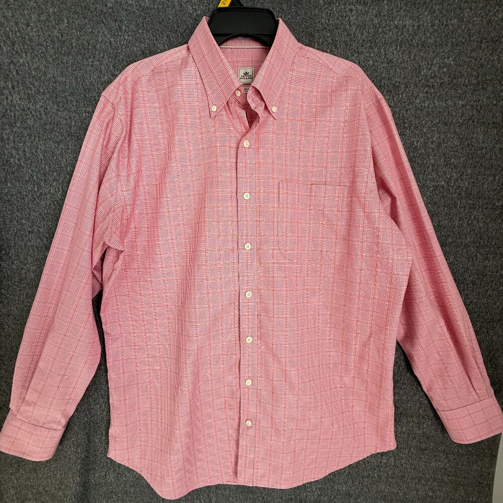 Peter Millar Shirt Men Large Pink Plaid Long Sleeve Button Down Nanolux Easycare